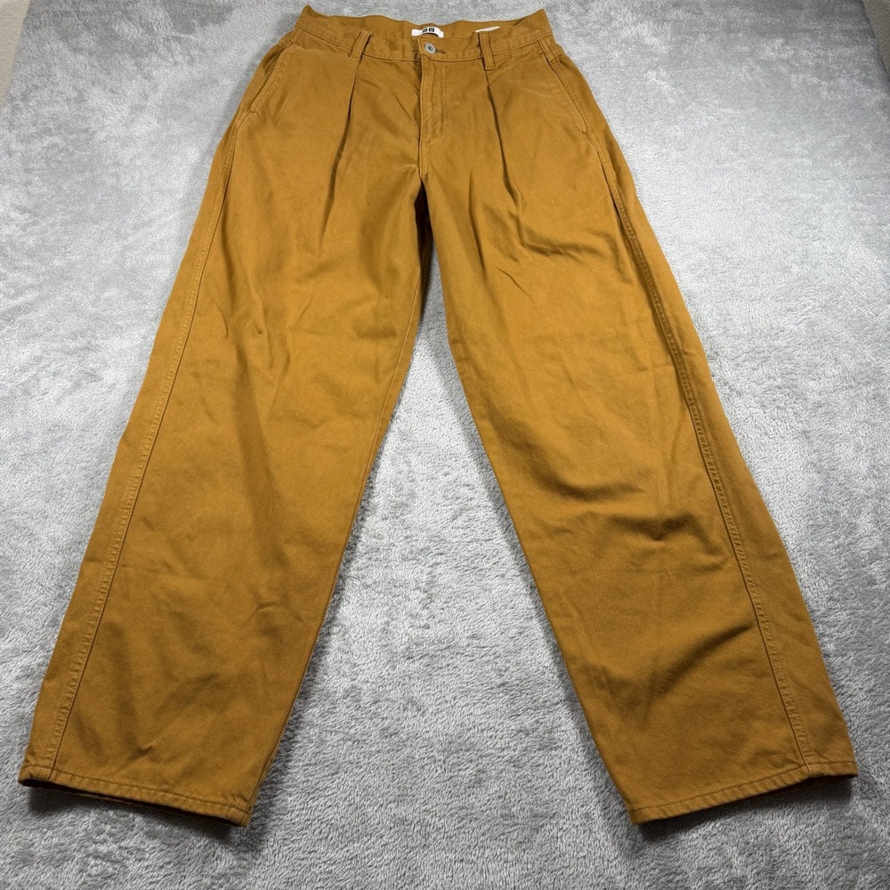 Uniqlo Pleated Chino Pants Womens 26 Brown Cotton Wide Leg